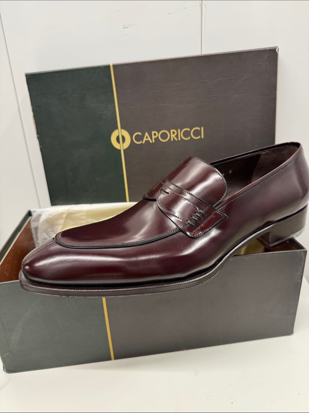 Caporicci 1205 Men's Burgundy Calfskin Leather Penny Loafers size 14